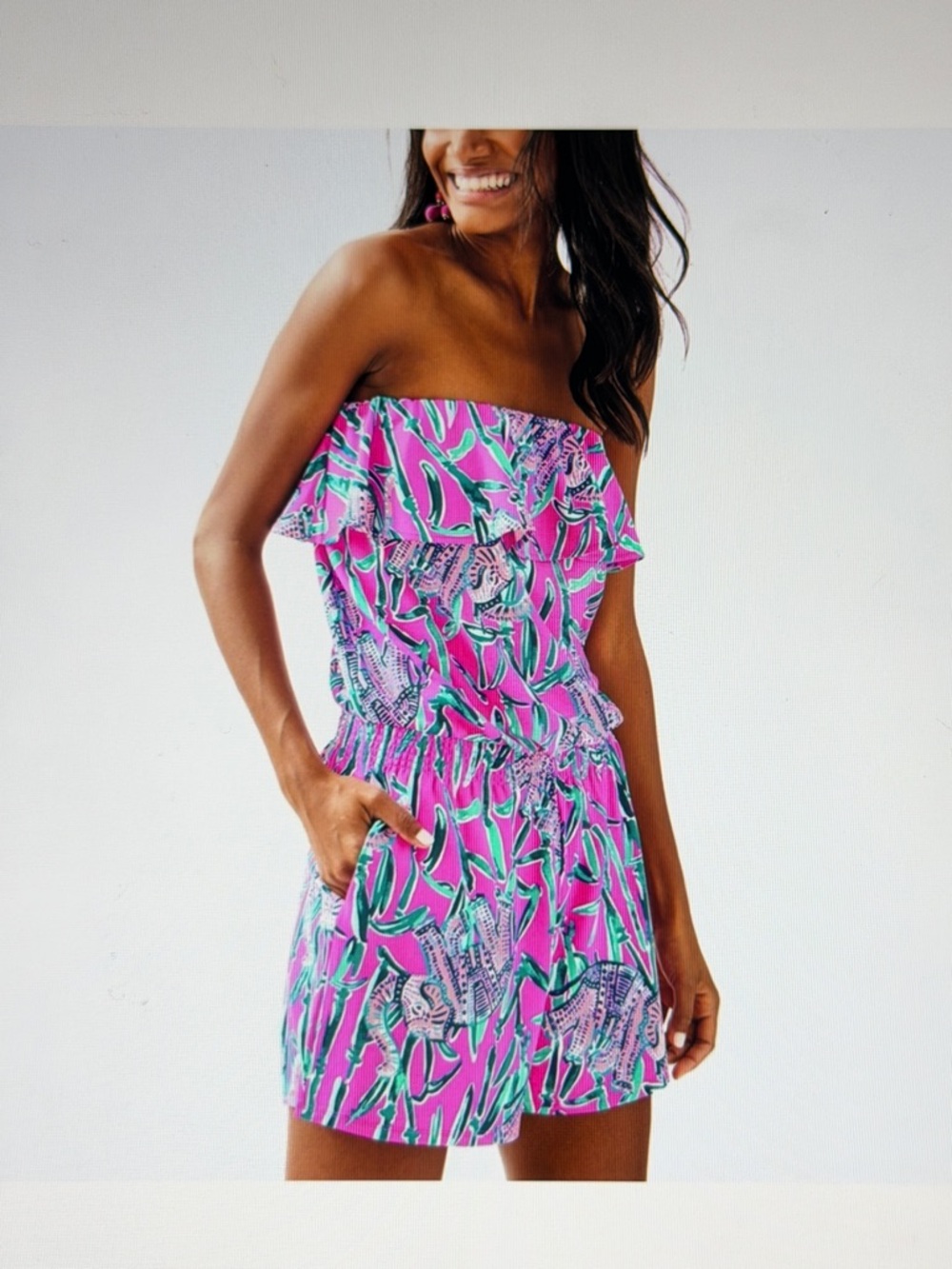 Lilly Pulitzer Anja Romper Pink Elephant Size S